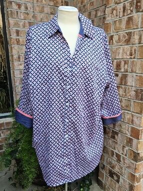 FOXCROFT NYC 3/4 Sleeve Button Down Shirt Sz 18W Shaped